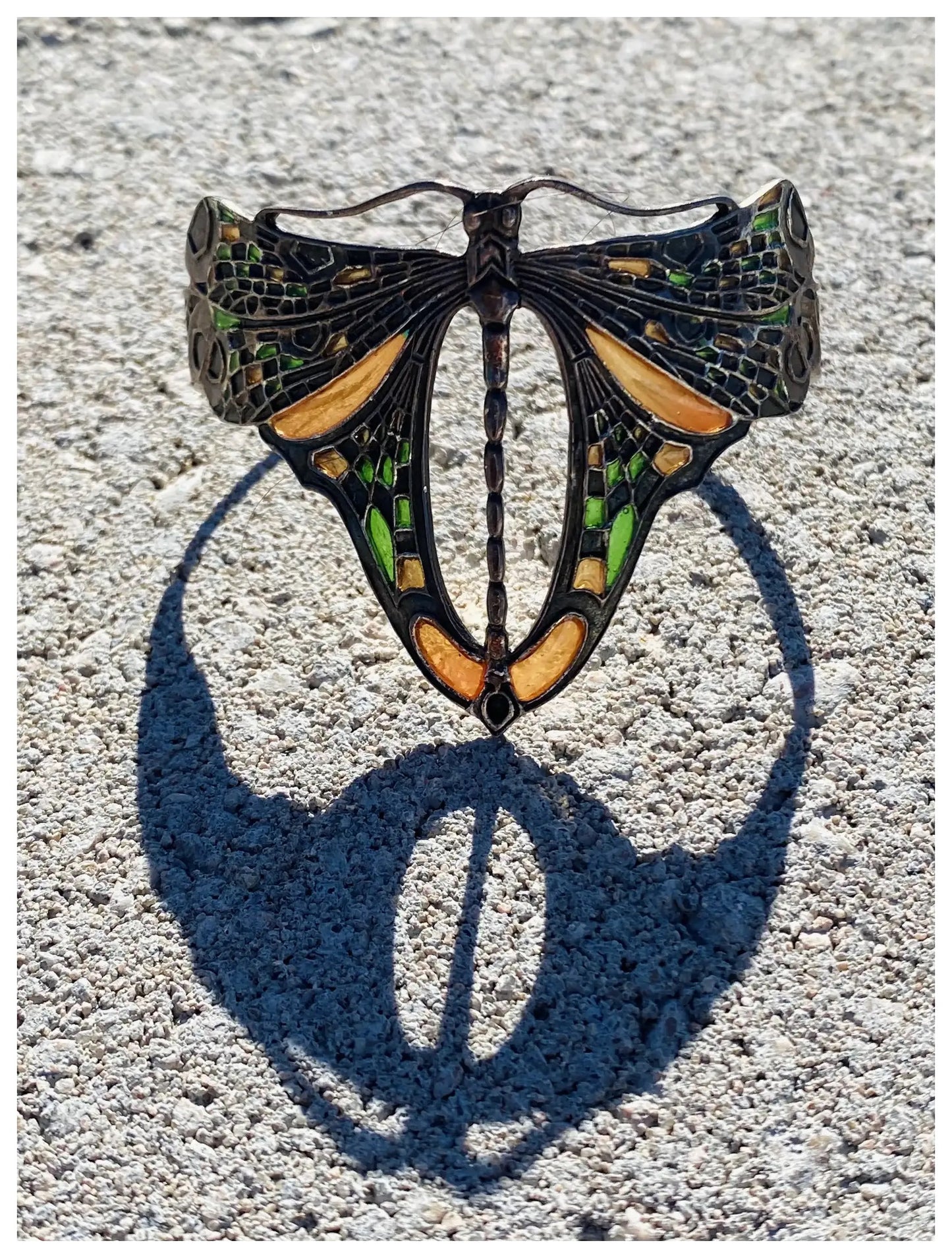 SOLD Plique a Jour 925 Sterling Silver Dragonfly Enamel Cuff Bracelet
